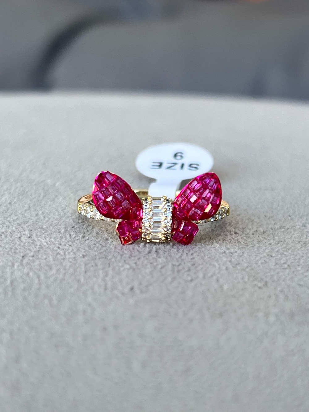 Gold Filled Pink Butterfly Crystal Ring Size 8